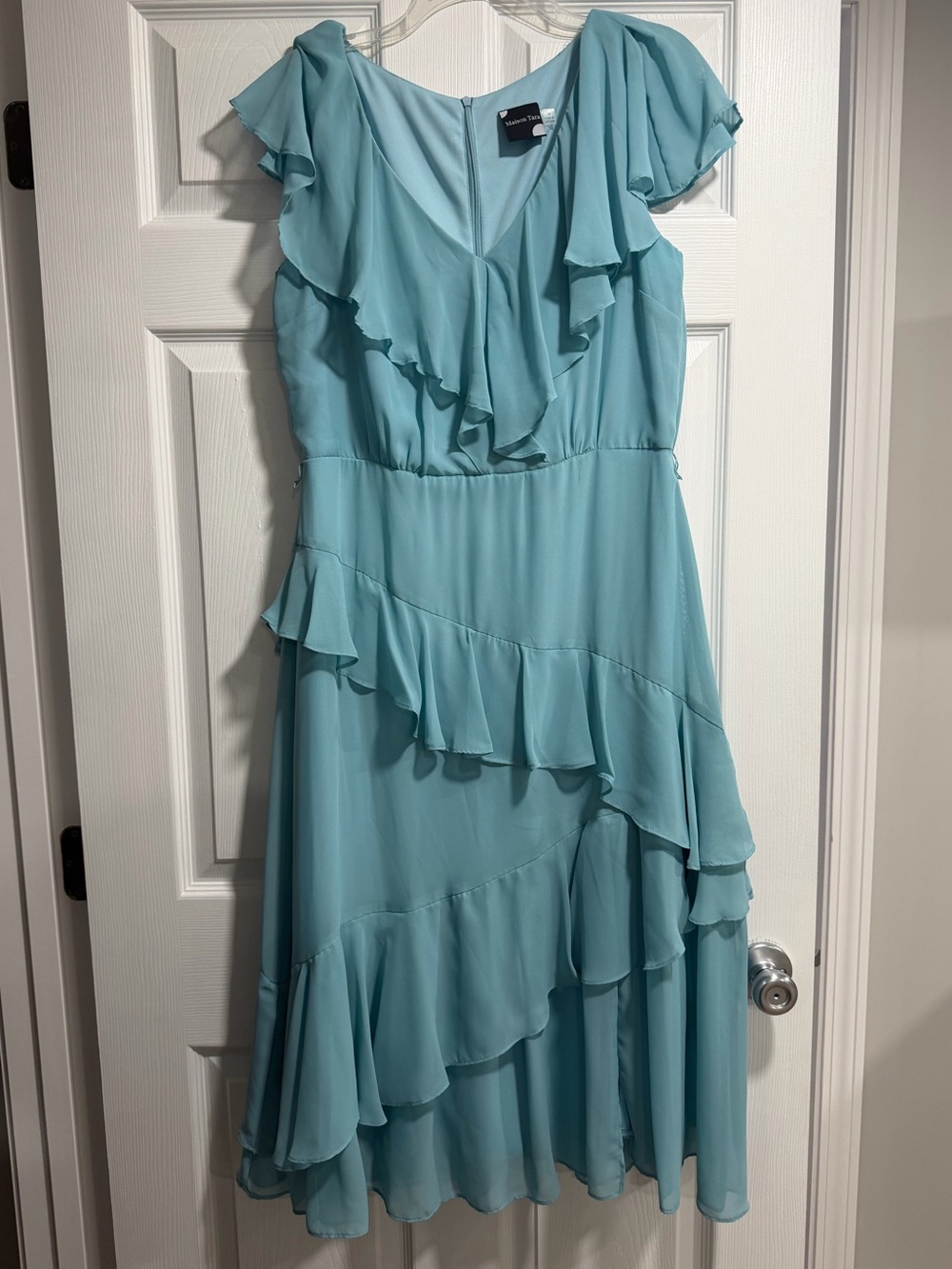 Maison Tara Aqua Blue Ruffle Midi Dress